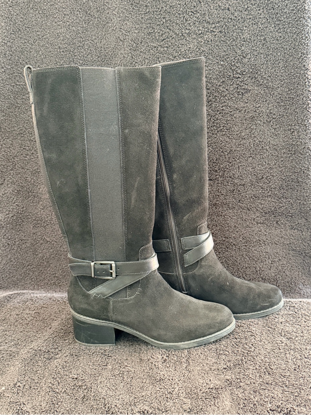 Josef Seibel Nevella March Black Suede Over-The-Knee Buckle Boots
